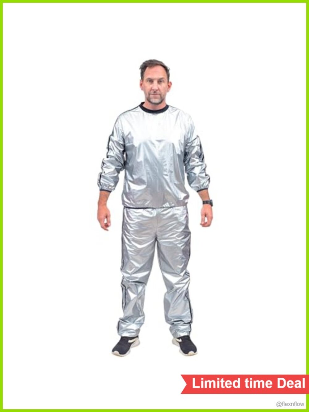 Unisex Shiny Metallic Silver Workout Sweatsuit Costume Set Halloween Cosplay